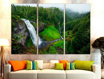 Waterfall Art Nature Canvas Print Waterfall Decor, Forest Landscape Extra Large Wall Art