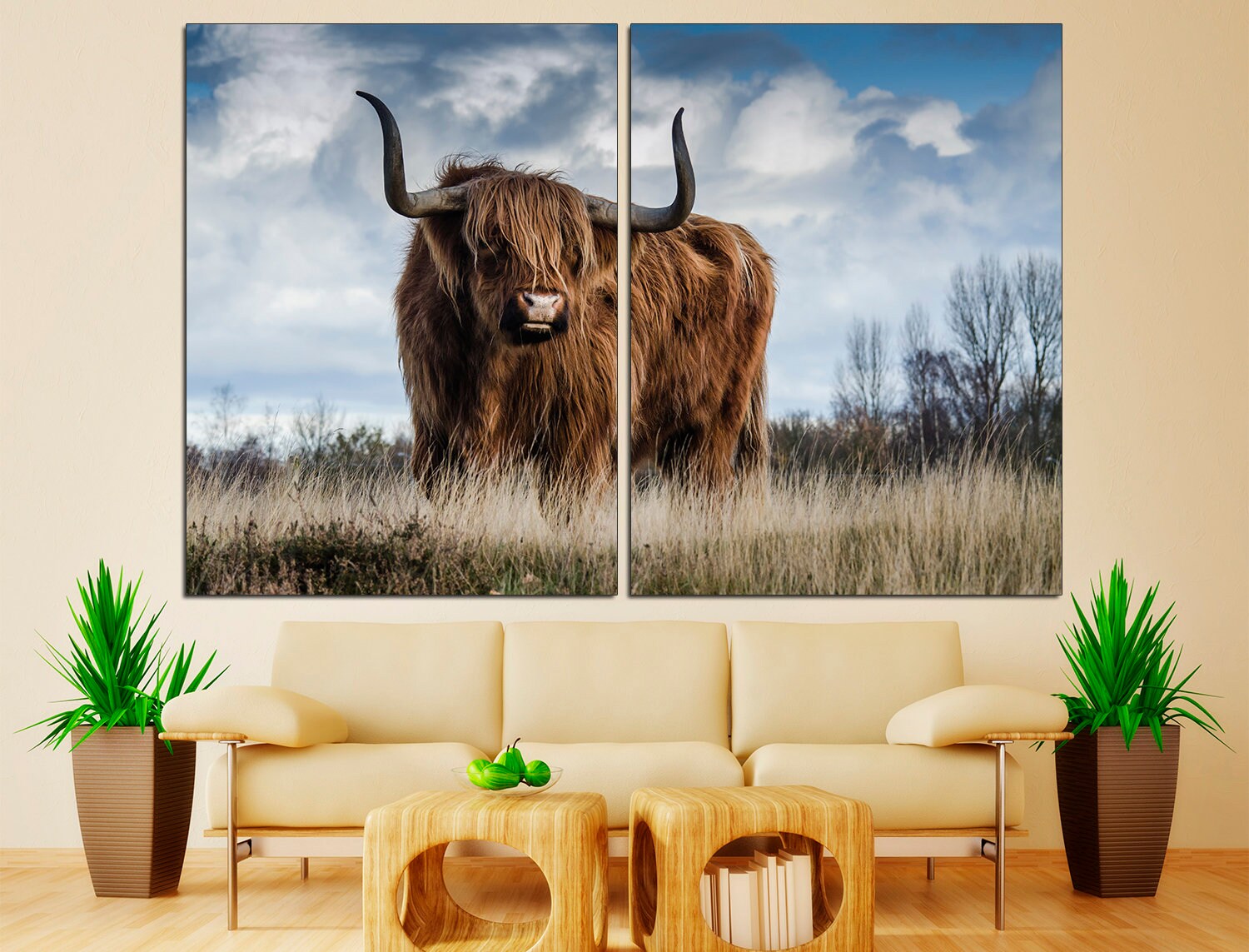 Texas Longhorn Large Wall Art Highland Cow Print, Cow Art Print Farmhouse Wall Decor Housewarming Gift