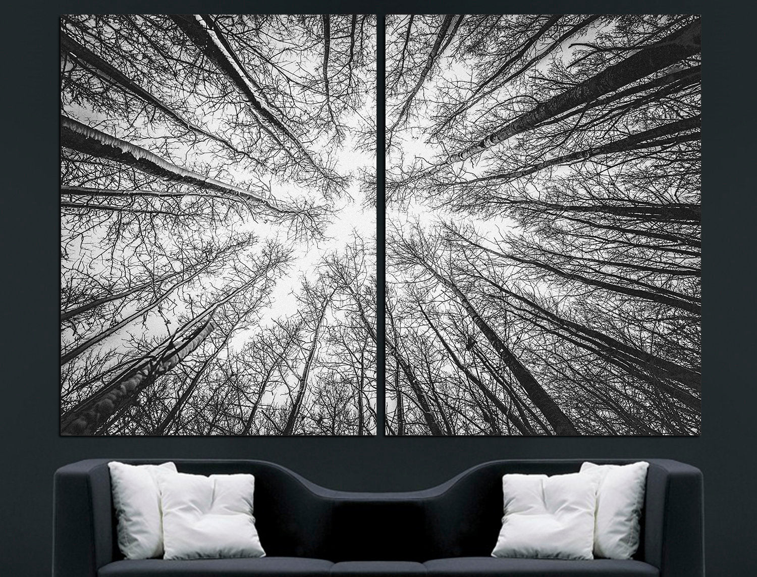 Black Tree Branches Extra Large Wall Art, Three Piece Wall Art Minimalist Tree Art Tree Silhouette
