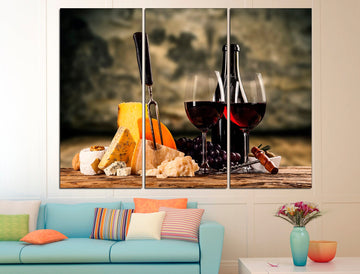 Wine And Cheese Dining Room Canvas Wine Art Decor, Kitchen Wall Decor Cheese Art Print Wine Lover Gift