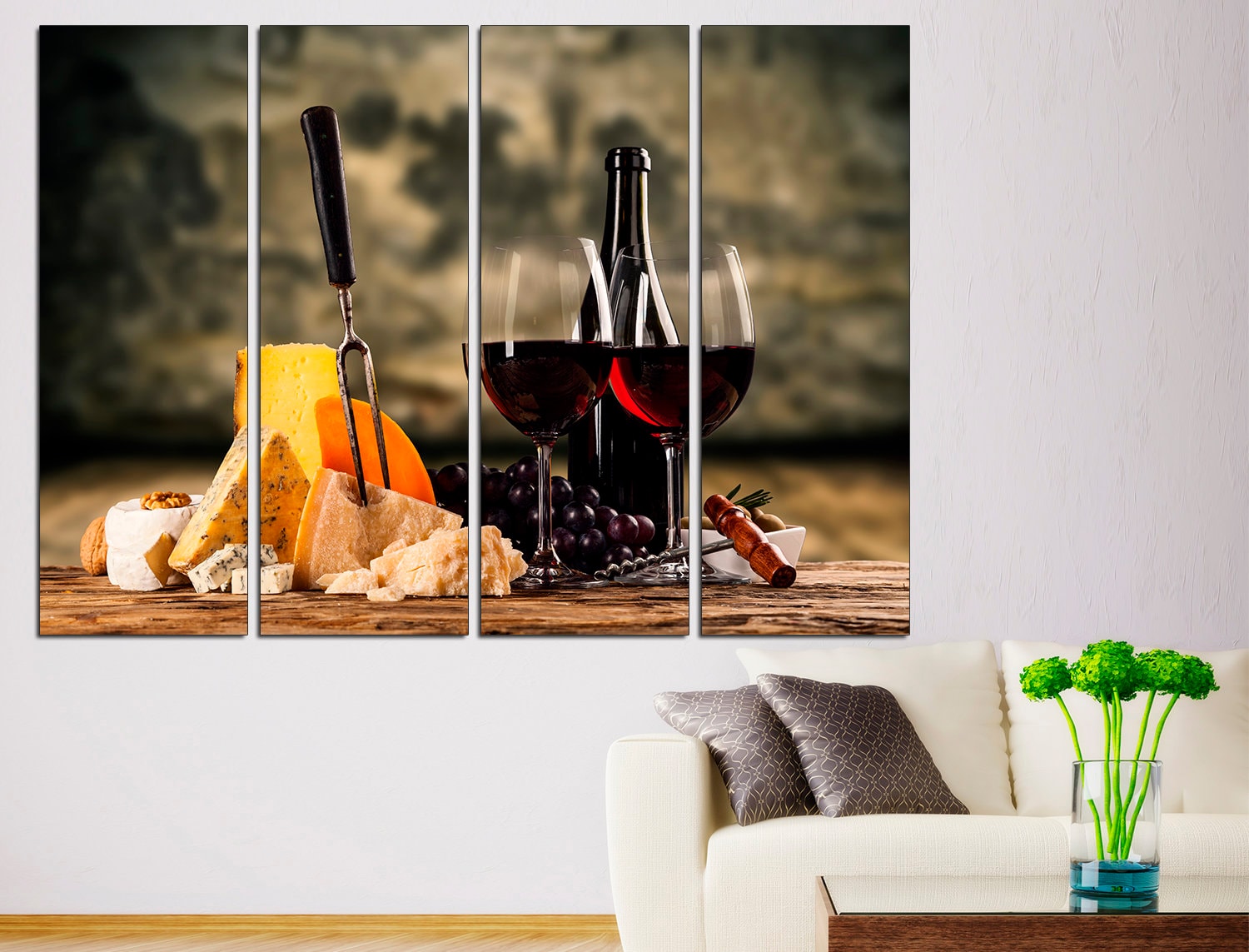 Wine And Cheese Dining Room Canvas Wine Art Decor, Kitchen Wall Decor Cheese Art Print Wine Lover Gift