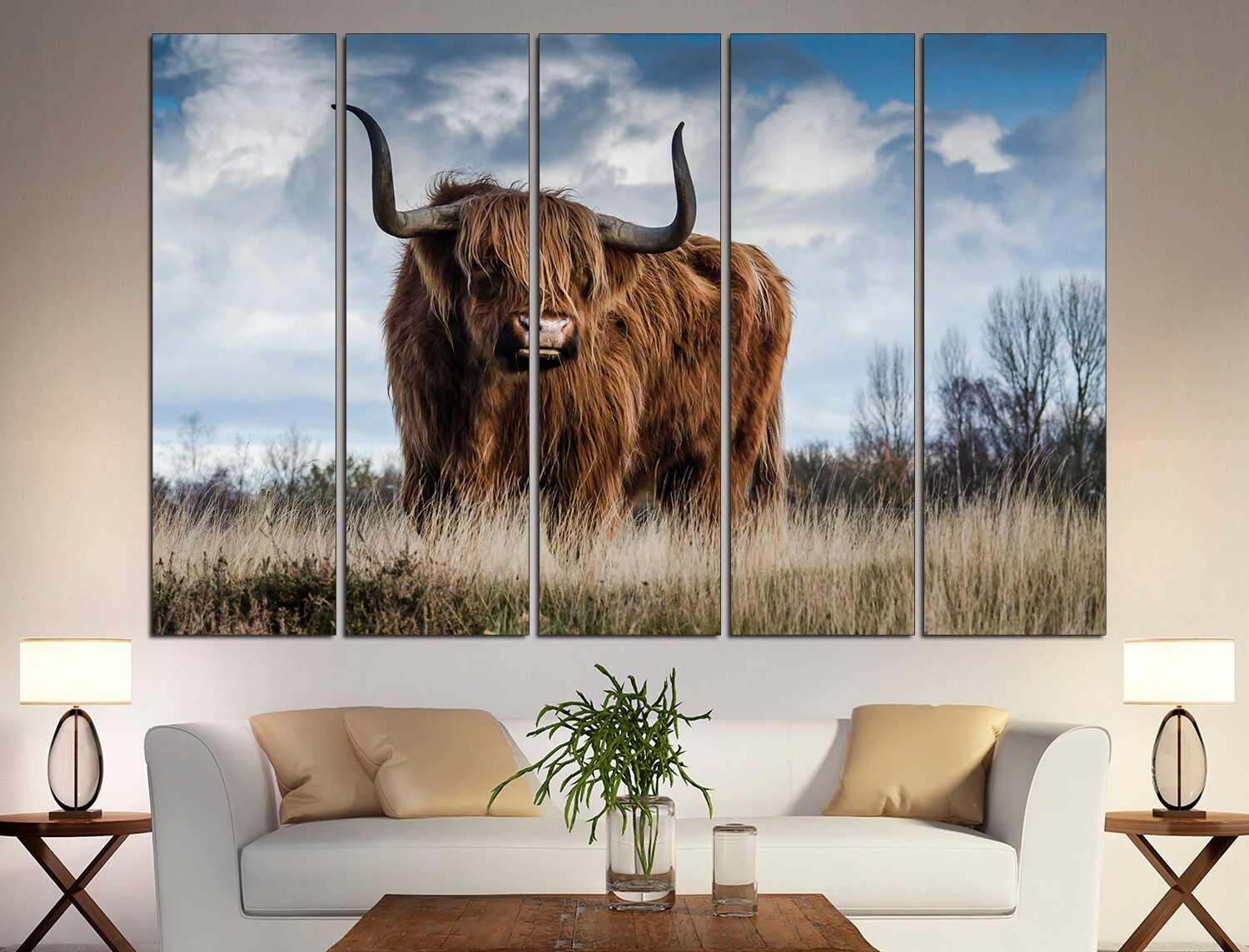 Texas Longhorn Large Wall Art Highland Cow Print, Cow Art Print Farmhouse Wall Decor Housewarming Gift