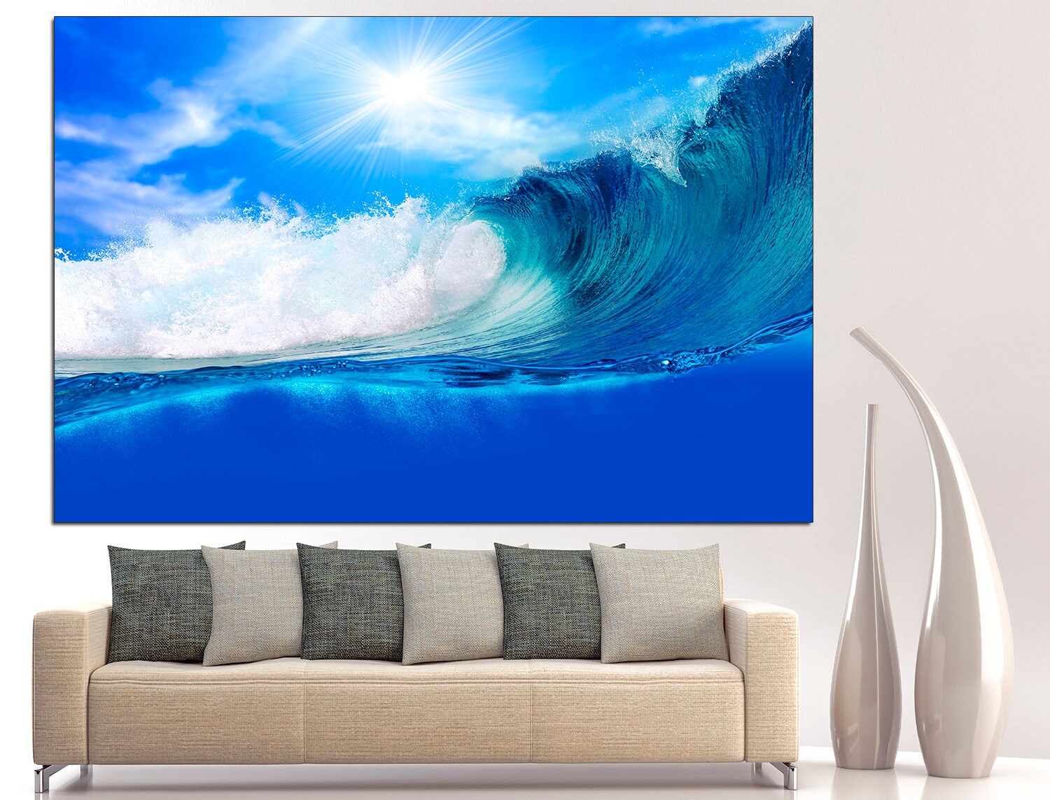 Sea Wave Wall Art Ocean Wave Print, Waves Canvas Art Blue Wave Print Large Wall Art