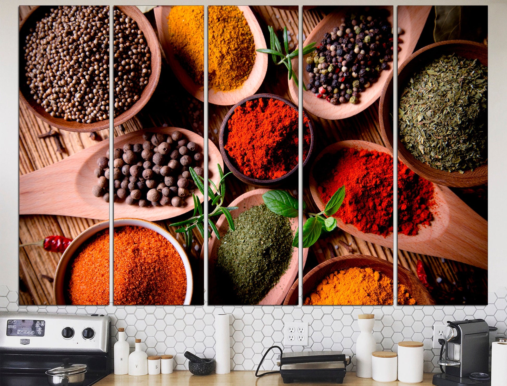 Kitchen Poster Kitchen Herbs Spices Spices Wall Prints, Spices Canvas Kitchen Wall Decor Restaurant Wall Art