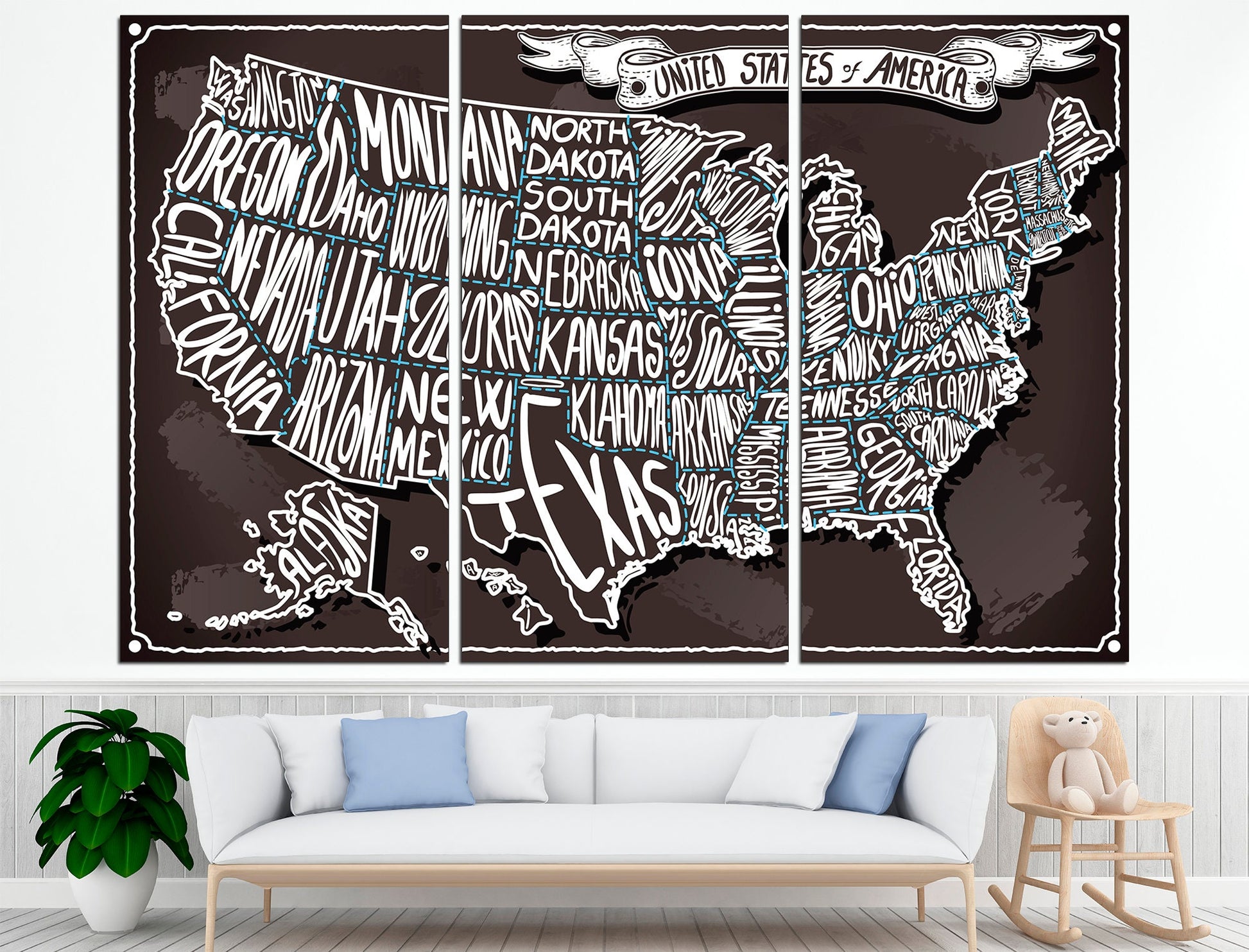 United States Map USA Map Canvas Map Wall Art USA, Canvas Print Map Of United States America Map USA Map Decor