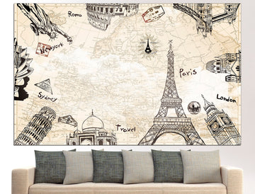 Travel Map Print World Map Wall Art Canvas Wall Art, France Map Travel Poster Travel Map Canvas