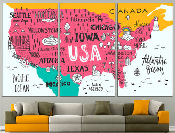 United States Map USA Map Canvas United States Print, USA Map Poster Map Of United States American Map