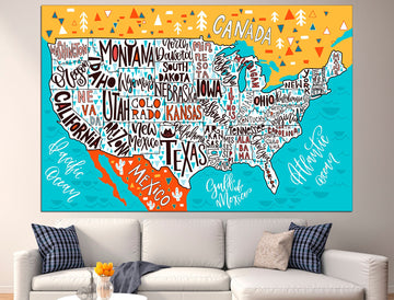 United States Print United States Map America Map USA, Map Wall Art Large USA Map USA Map Canvas Travel Map