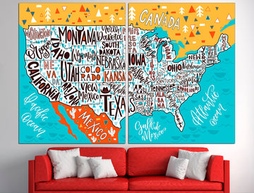 United States Print United States Map America Map USA, Map Wall Art Large USA Map USA Map Canvas Travel Map