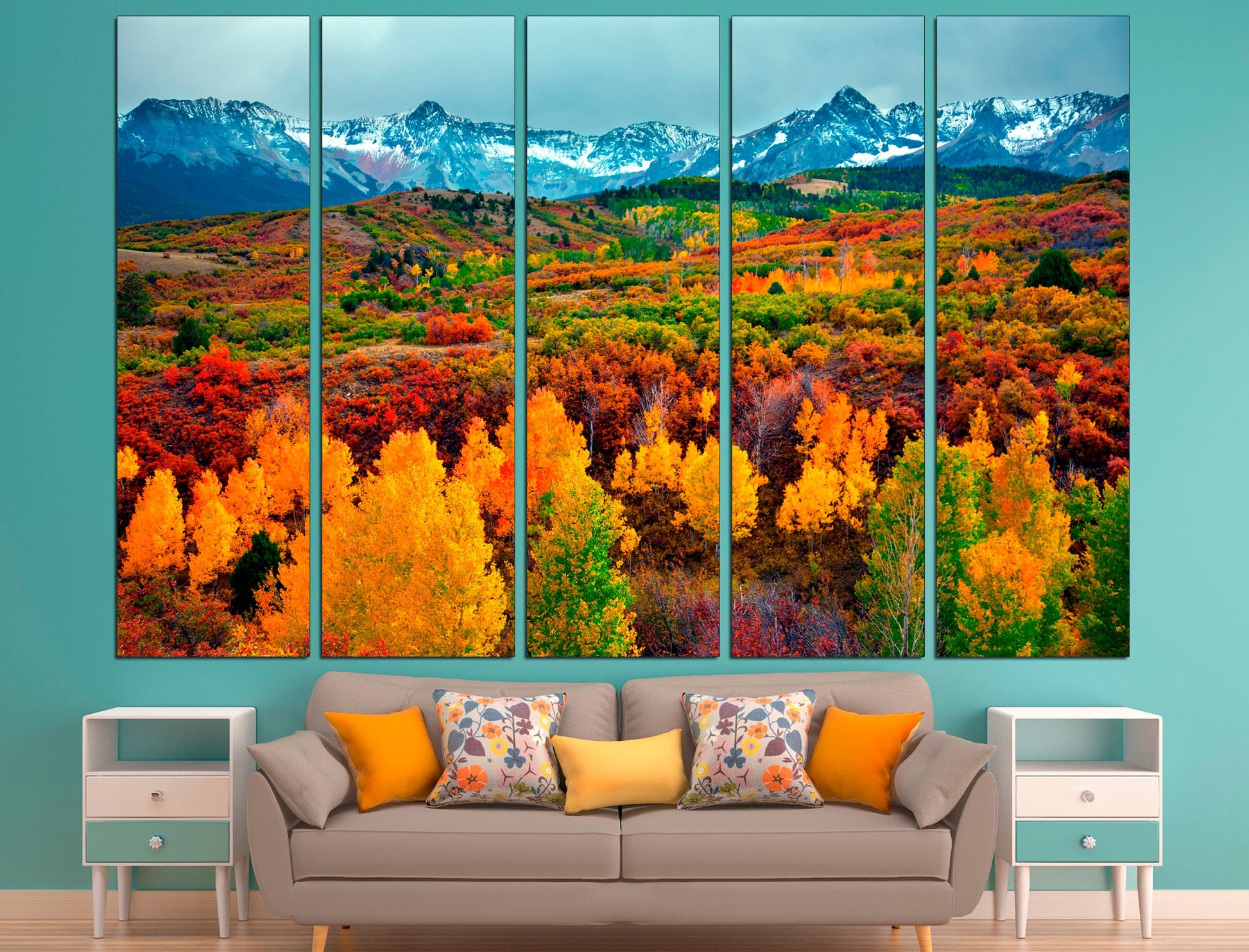 Colorful mountains Wall art canvas Colorful forest, Mountains canvas Colorful canvas art Large canvas art