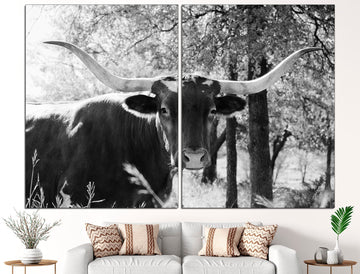 Texas longhorn print Black white cow Longhorn black white, Cow canvas print Texas wall decor