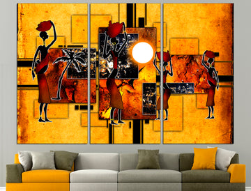 African canvas art Ethnic wall decor Black and gold art, African colorful art Modern wall art Ethnic poster
