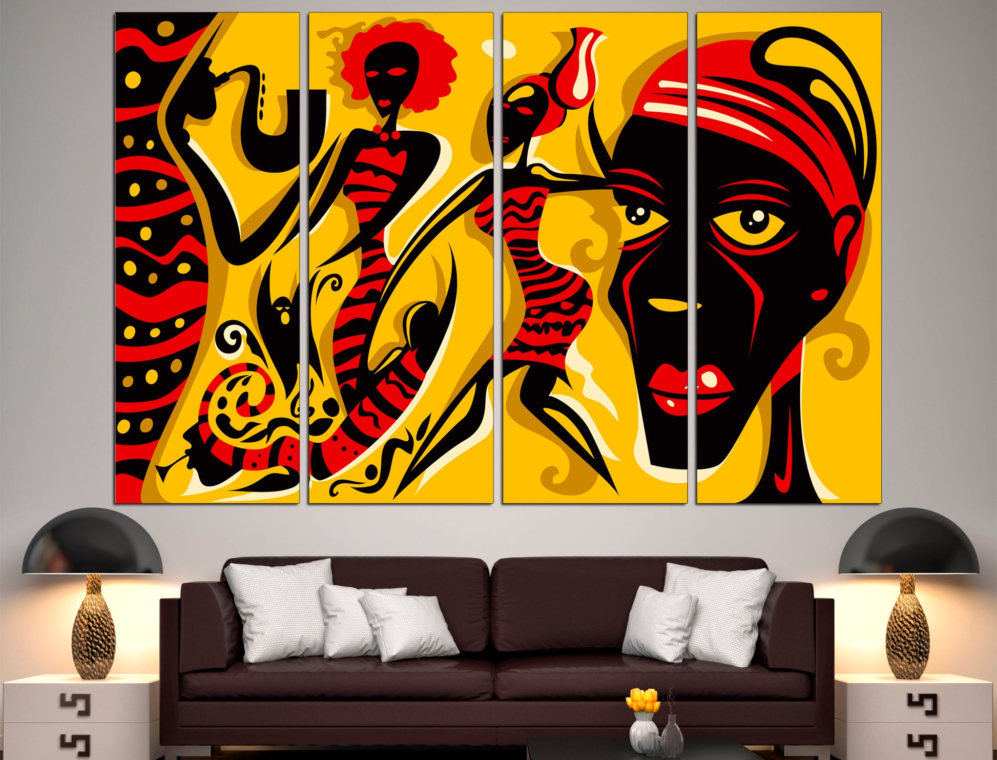 Abstract african art African women canvas African wall decor, Ethnic wall art Africa canvas art African triptych