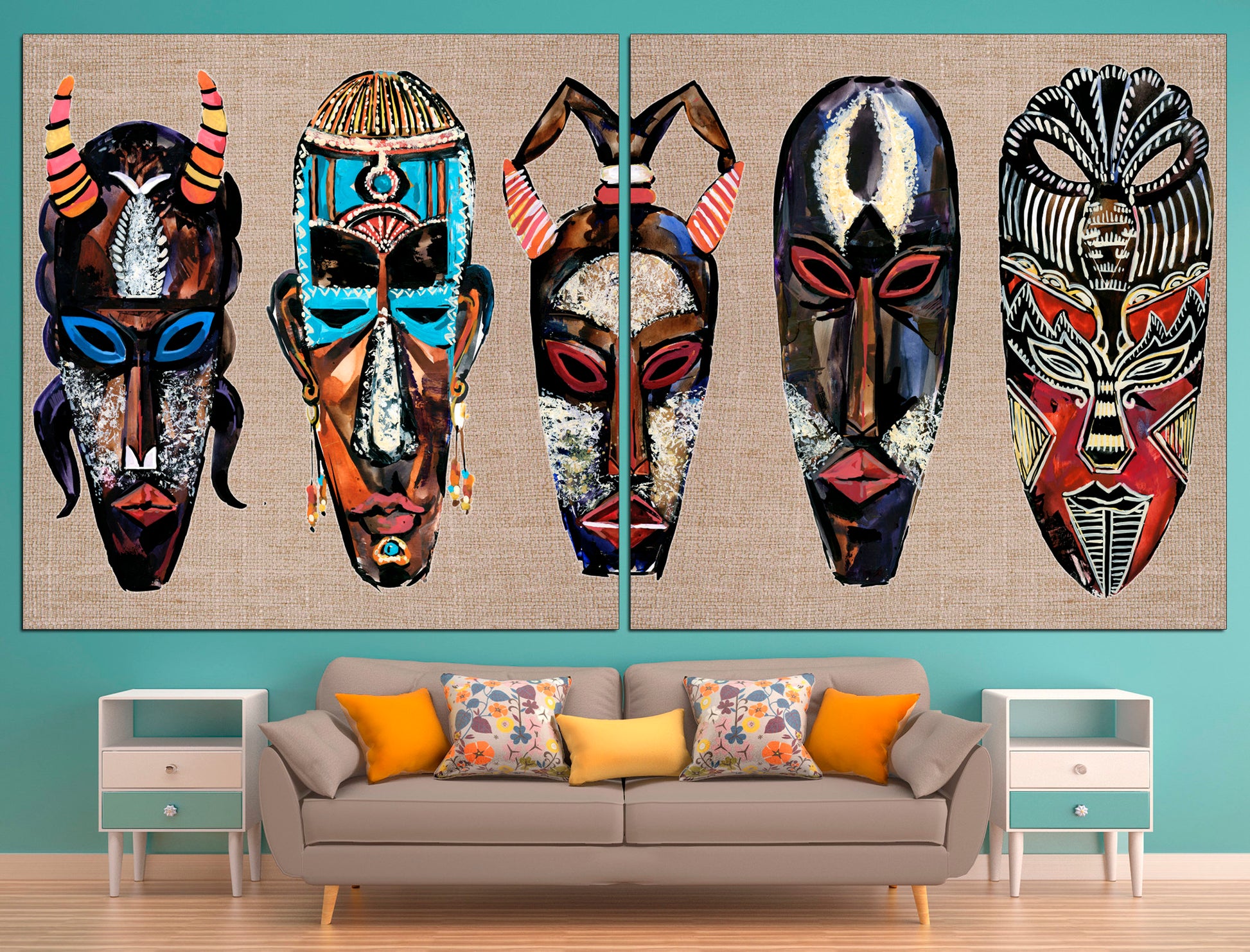 African mask canvas Tribal mask print African wall art, African mask art African american art African poster