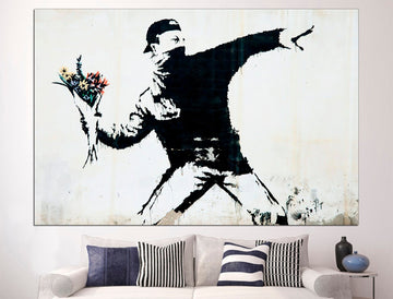 Banksy art | Banksy Flower Thrower Canvas | Banksy Canvas Wall Art
