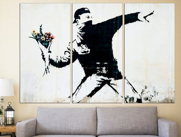 Banksy art | Banksy Flower Thrower Canvas | Banksy Canvas Wall Art
