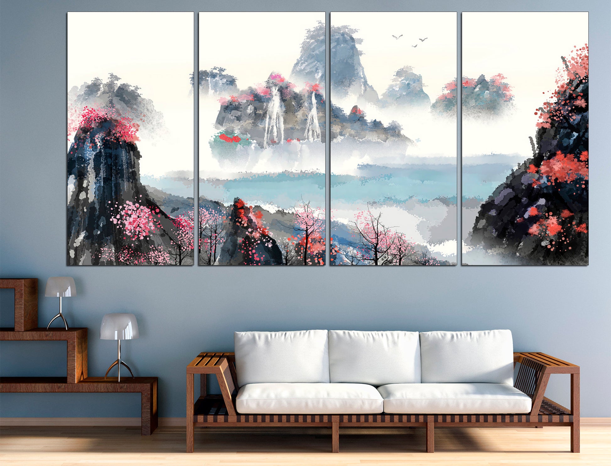 Japanese wall art Sakura canvas Landscape wall art, Japan canvas Japanese wall decor Large canvas art