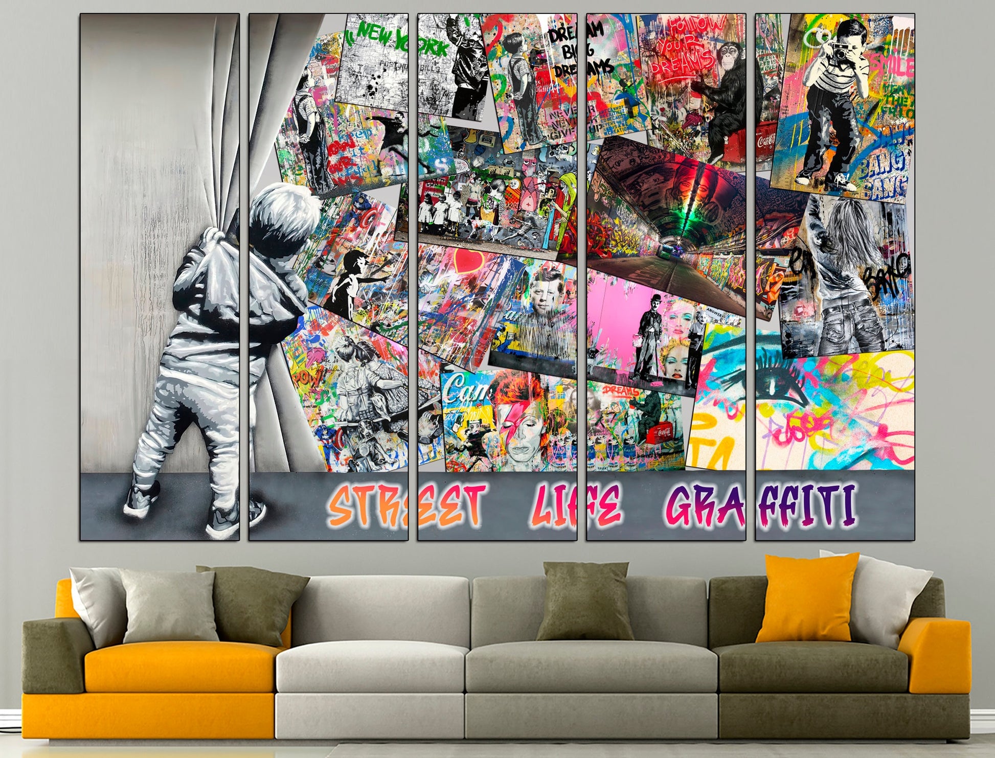 Urban canvas Graffiti wall art Wall decor canvas, Street art on canvas Modern canvas art Large canvas art