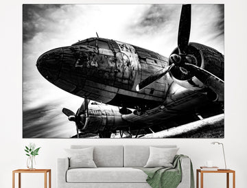 Airplane canvas Black white print Aviation wall art, Airplane decor Large canvas art Wall decor canvas