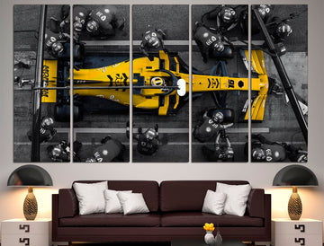 Yellow car canvas Formula one Large canvas art, Sports canvas Yellow wall decor Multi panel canvas