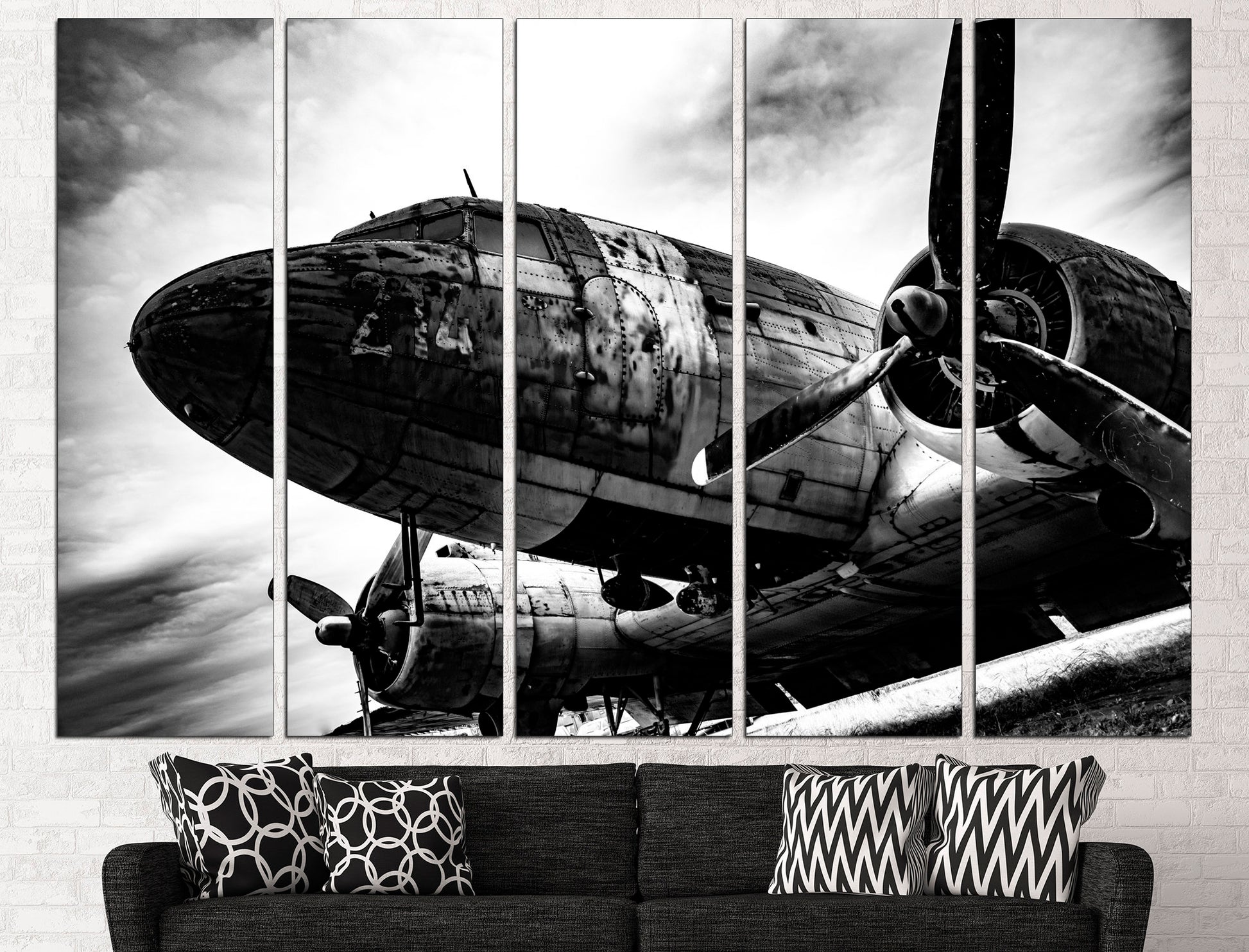 Airplane canvas Black white print Aviation wall art, Airplane decor Large canvas art Wall decor canvas