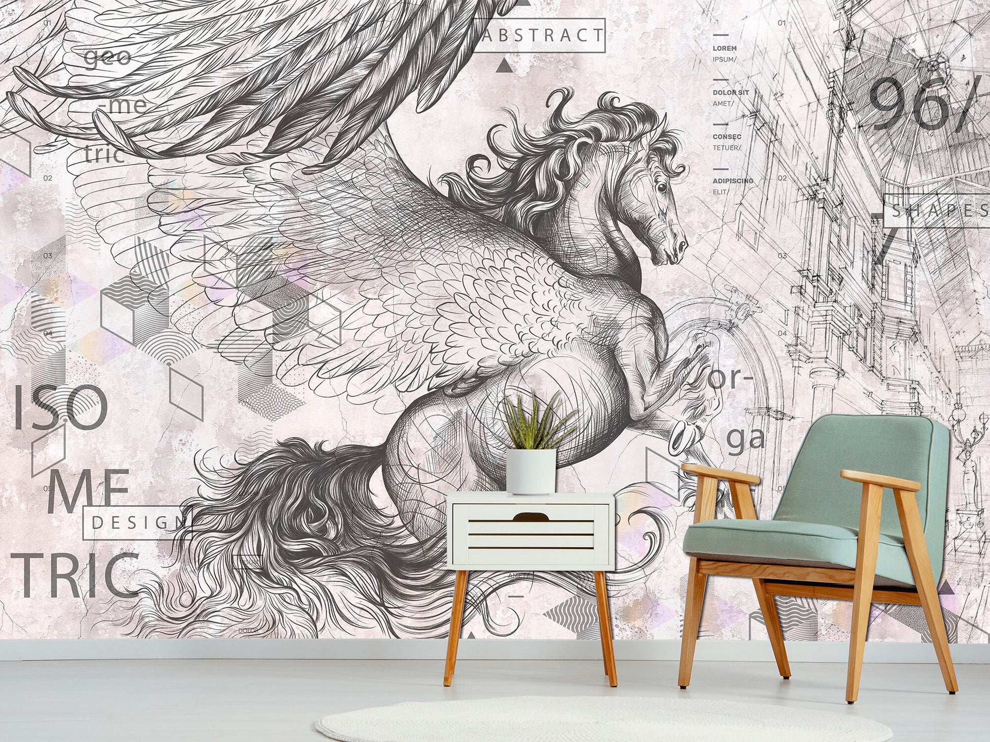 Pegasus wall decor Wallpaper mural Horse wallpaper, Fantasy wall art Art deco wallpaper Adhesive wallpaper