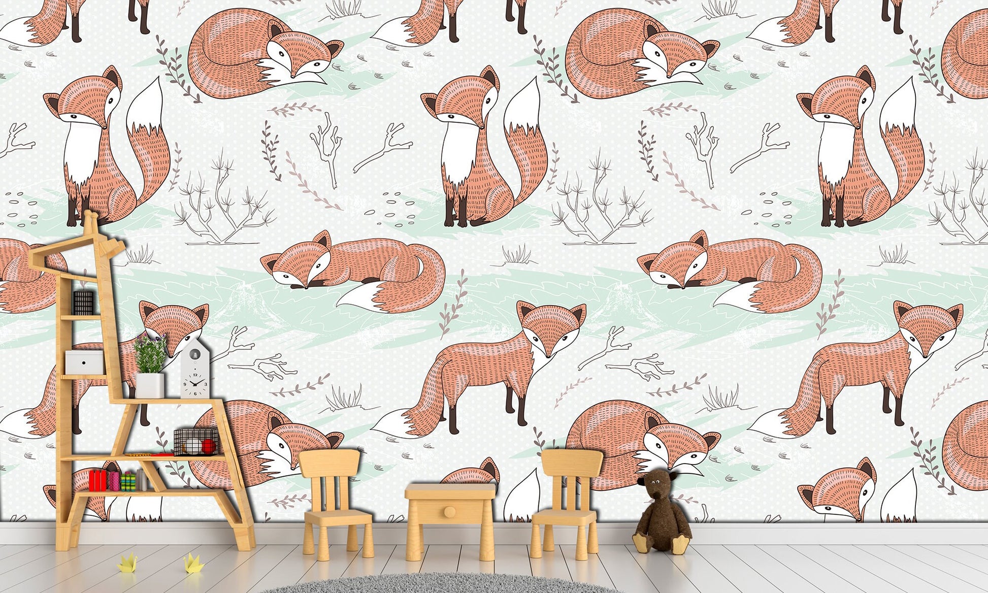 Cute fox Kids wallpaper Nursery wall art Fox wall art, Animals wallpaper Peel stick wallpaper Gifts for fox lovers