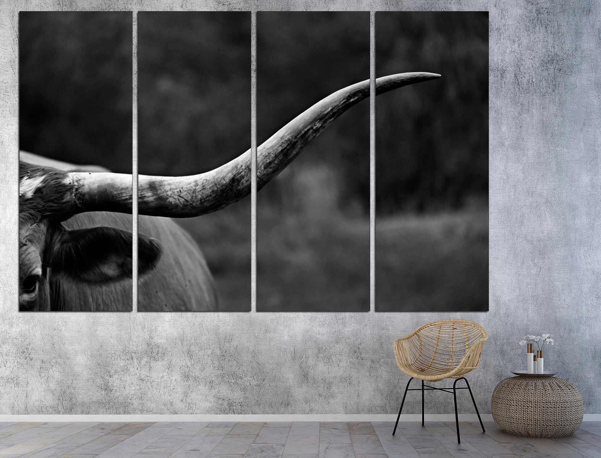 Horn print Bull canvas print Longhorn bull, Buffalo horn Large canvas art Bull wall print