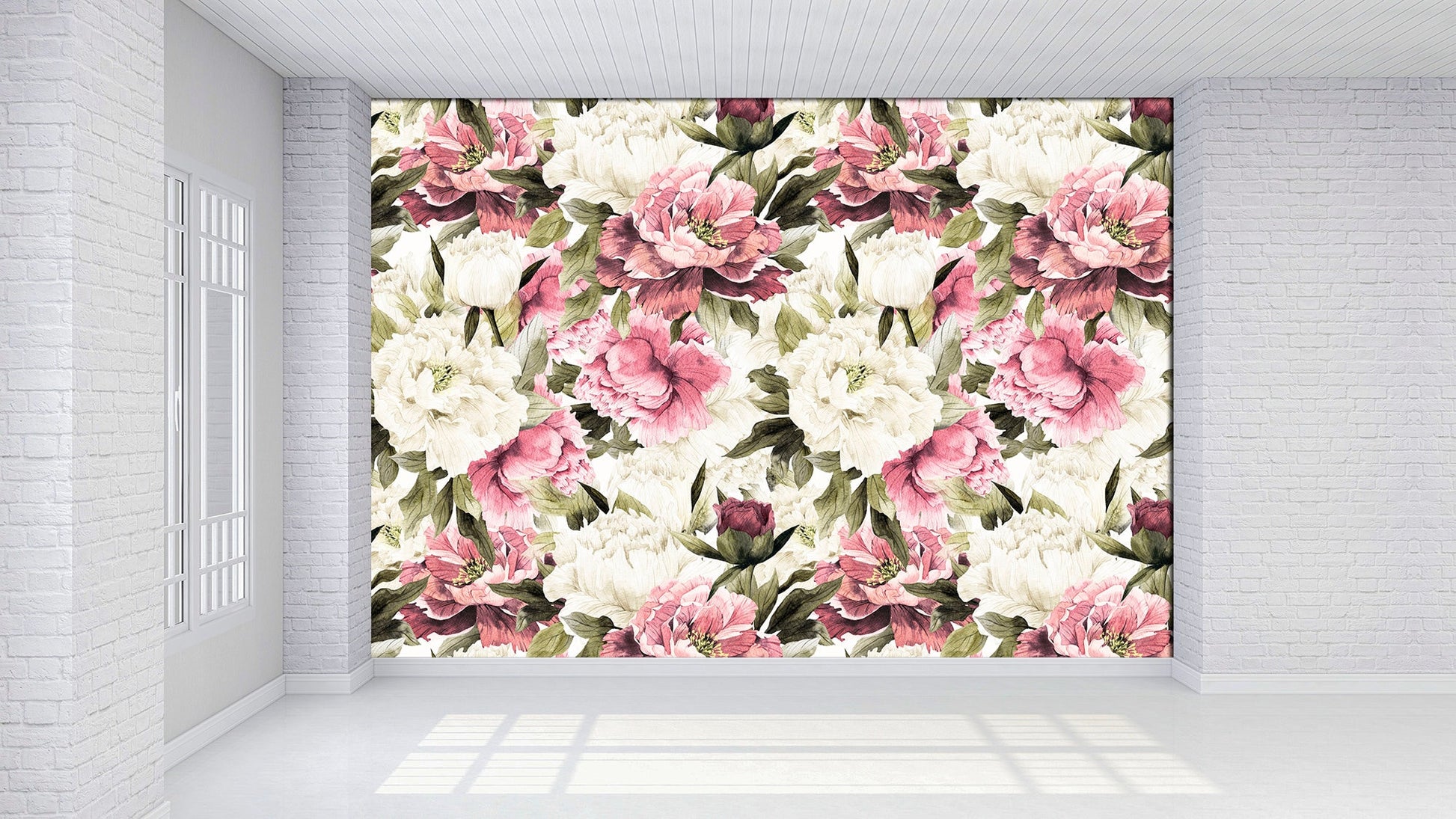 Floral wallpaper Bedroom wall decor Scandinavian wallpaper, Peony wall art Temporary wallpaper Nursery wallpaper