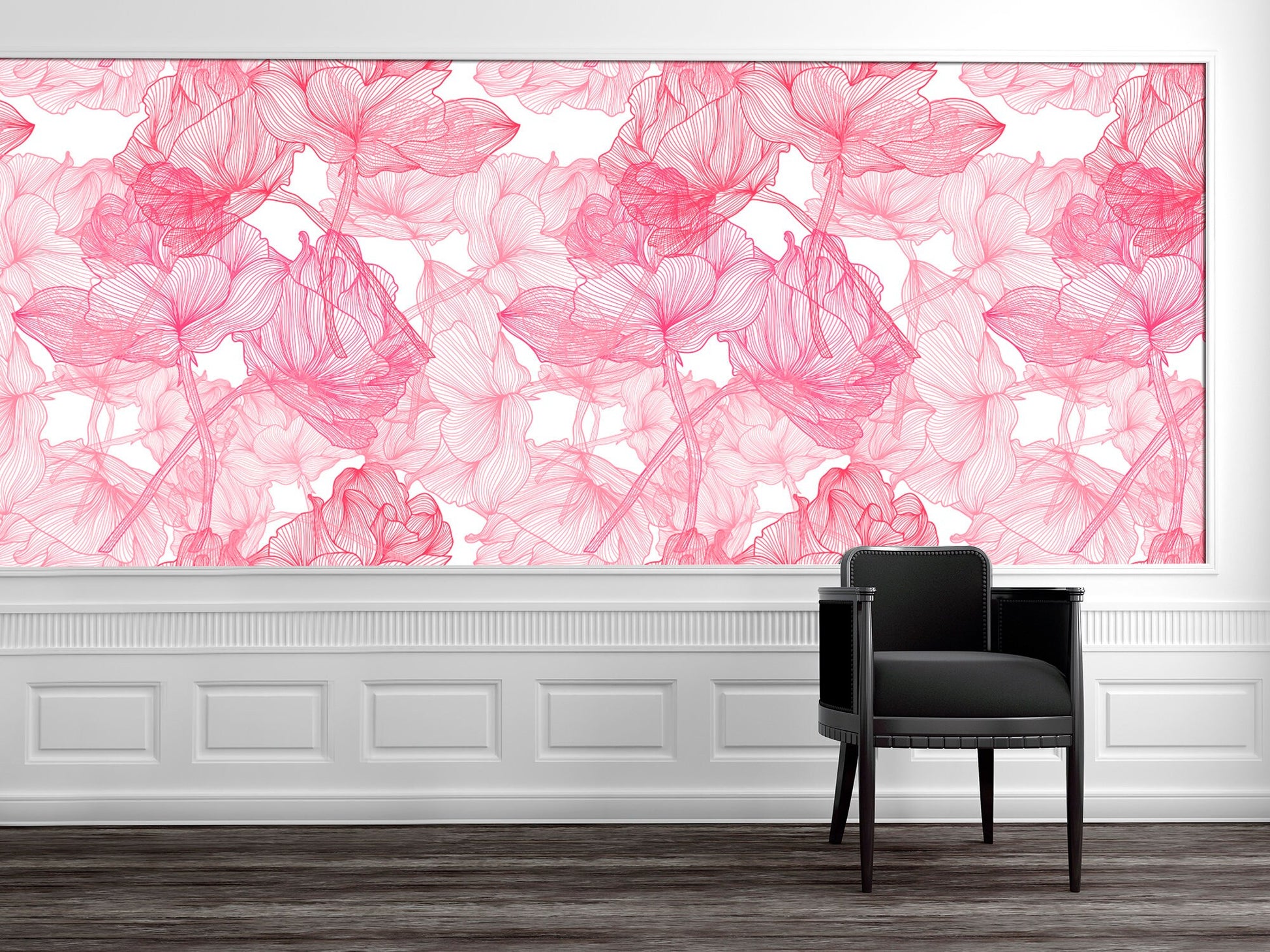 Pink flower wall Floral wallpaper Pink wall art Nursery wallpaper, Girly wall art Adhesive wallpaper Girl wallpaper