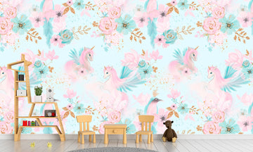 Unicorn decor Girls room wallpaper Unicorn wall art, Pink wallpaper Nursery wallpaper Accent wallpaper, Kids room wallpapers
