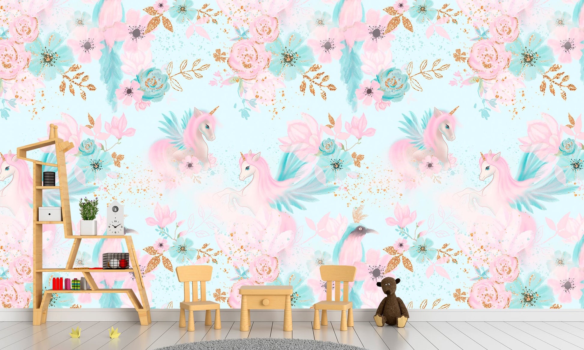 Unicorn decor Girls room wallpaper Unicorn wall art, Pink wallpaper Nursery wallpaper Accent wallpaper