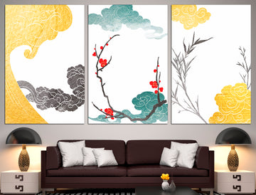 Japanese wall decor Set of 3 prints Chinese wall art, Set of 3 canvas Japanese prints Canvas wall art set