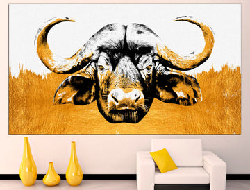 Gold buffalo Large wall art Farmhouse wall decor, Highland cow print Buffalo silhouette Farm animal prints