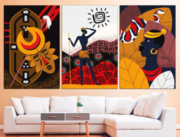 African wall art Set of 3 canvas African decor, 3 piece wall art African american art Tribal wall art