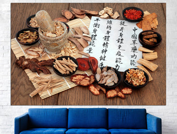 Spice wall art Chinese calligraphy Kitchen wall decor, Herbs and spices Kitchen wall print Large canvas art