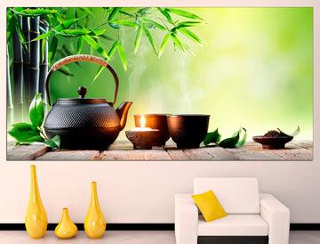 Tea canvas Green room decor Kitchen wall decor, Japanese tea set Gifts for tea lovers Green tea print