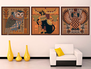 Egyptian print 3 piece wall art Egyptian home decor, Set of 3 wall art Large canvas prints Boho wall decor