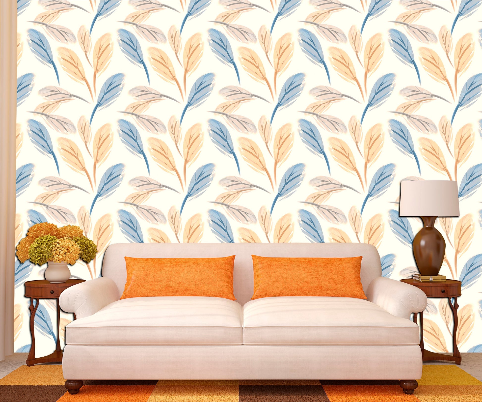 Feather wallpaper Kids room decor Feather watercolor Bohemian wall art, Abstract wallpaper Feather wall decor Peel stick wallpaper