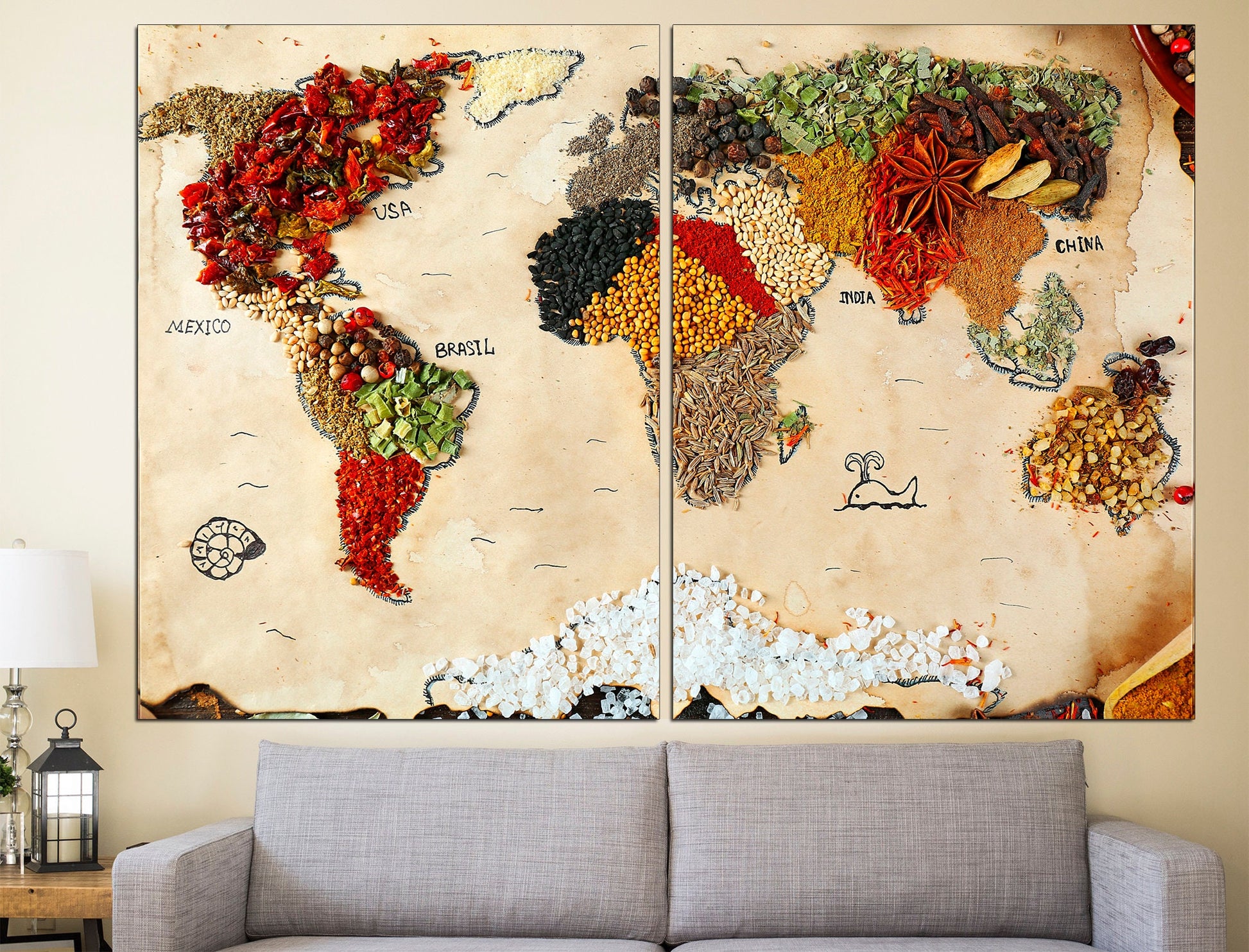World maps wall art Nursery wall decor, World map canvas Modern wall art World map decor