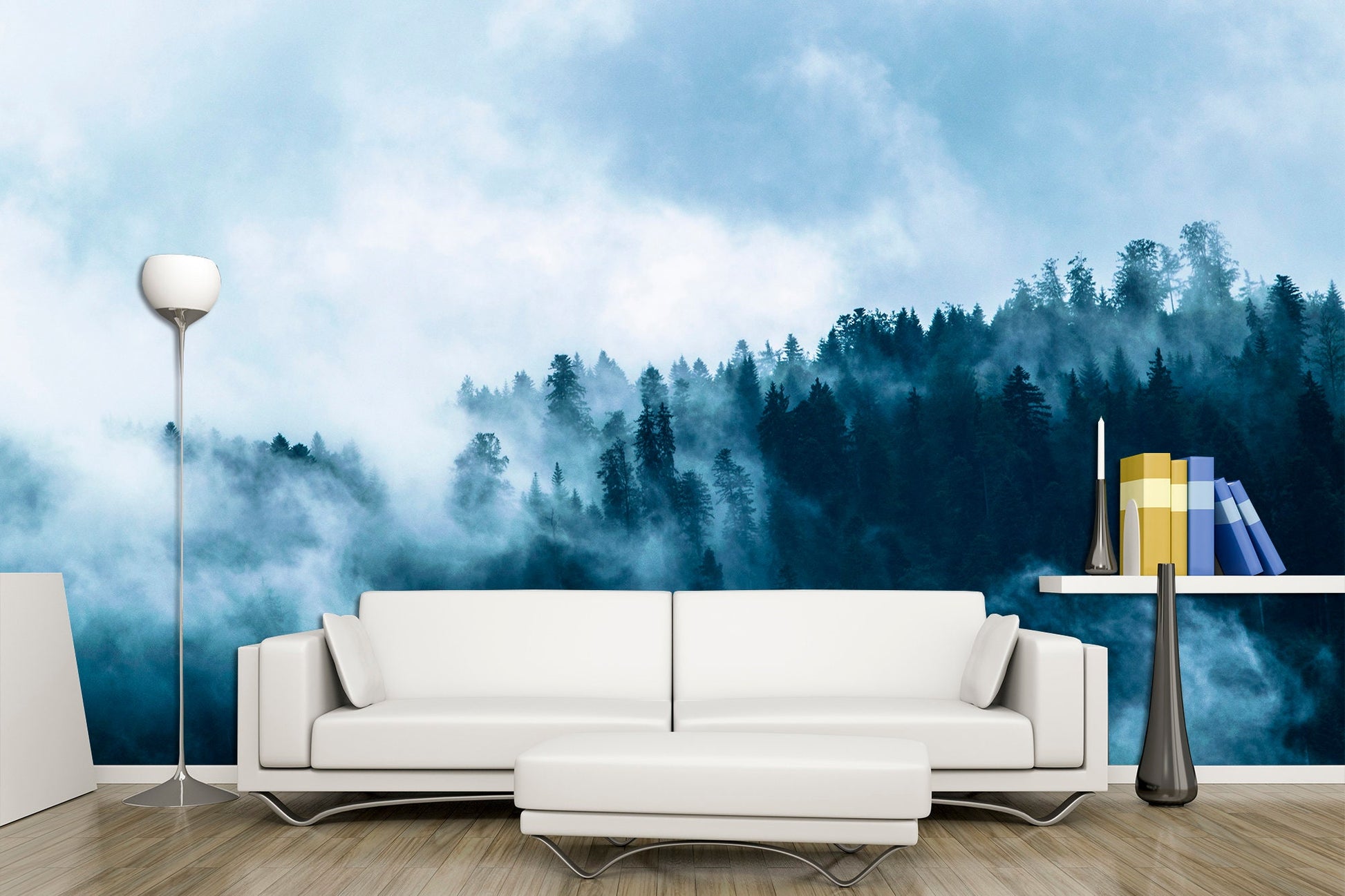 Misty forest Removable wallpaper Nature art print Forest wallpaper, Foggy forest print Peel stick wallpaper Forest wall mural