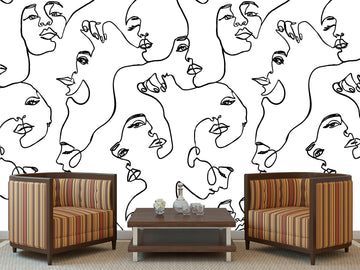 Face line print Peel stick wallpaper Black white print, Removable wallpaper Female line art Face wallpaper Black white decor, Abstract wallpapers