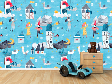 Scandinavian print Nursery wall art Removable wallpaper, Kids city print Colorful wallpaper Kids city wall decor, Kids room wallpapers