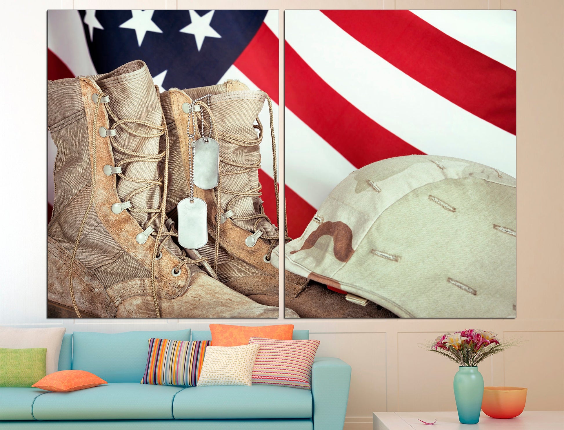 American soldier art Patriotic wall art American flag art, Military wall decor Gift for him uniform Home wall decor