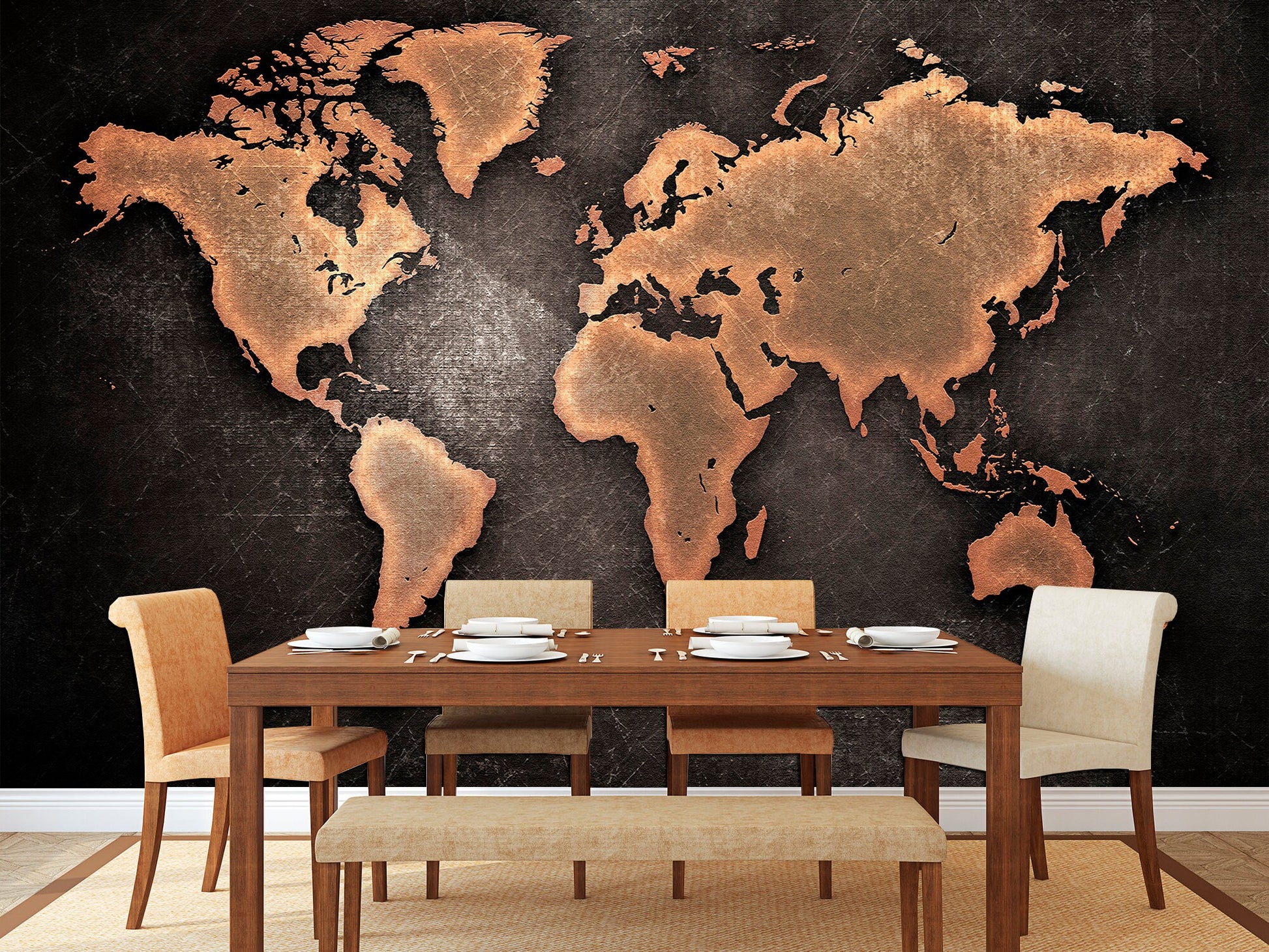 World map print Removable wallpaper Large world map, World map decor Peel stick wallpaper World map wall mural