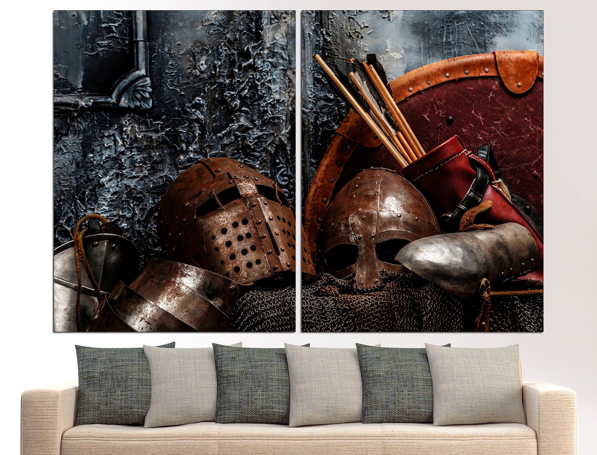 Armor print Large canvas art Viking wall art, Canvas art print Crusader armor Heroes canvas print