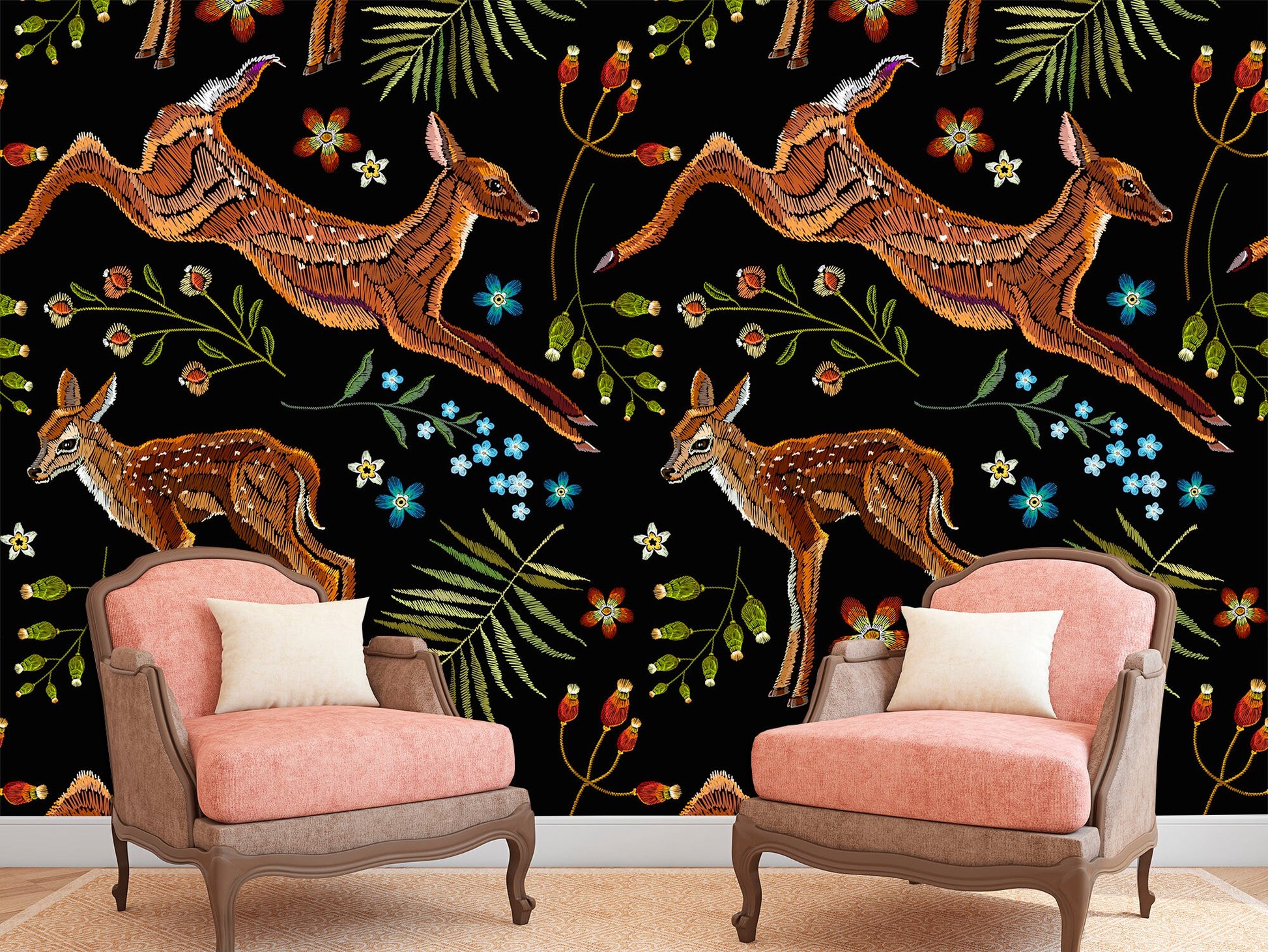 Deer wall art Removable wallpaper Farmhouse wall decor, Deer wallpaper Animal wall decor Kids room wallpaper