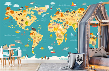 Wallpaper for walls Animal world print Kids room wallpaper, World & Maps wallpapers