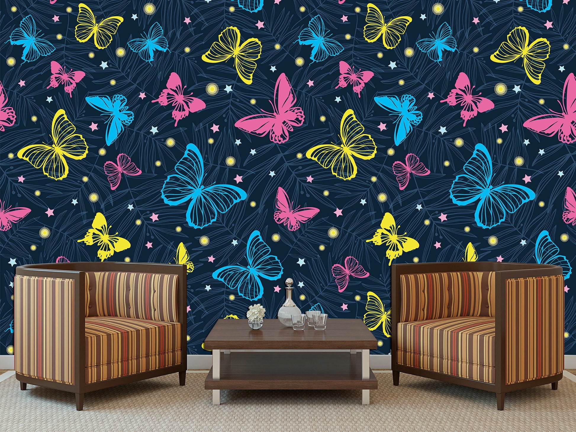 Butterfly print Blue wallpaper Peel stick wallpaper Blue wall art, Butterfly home decor Butterfly wall decor