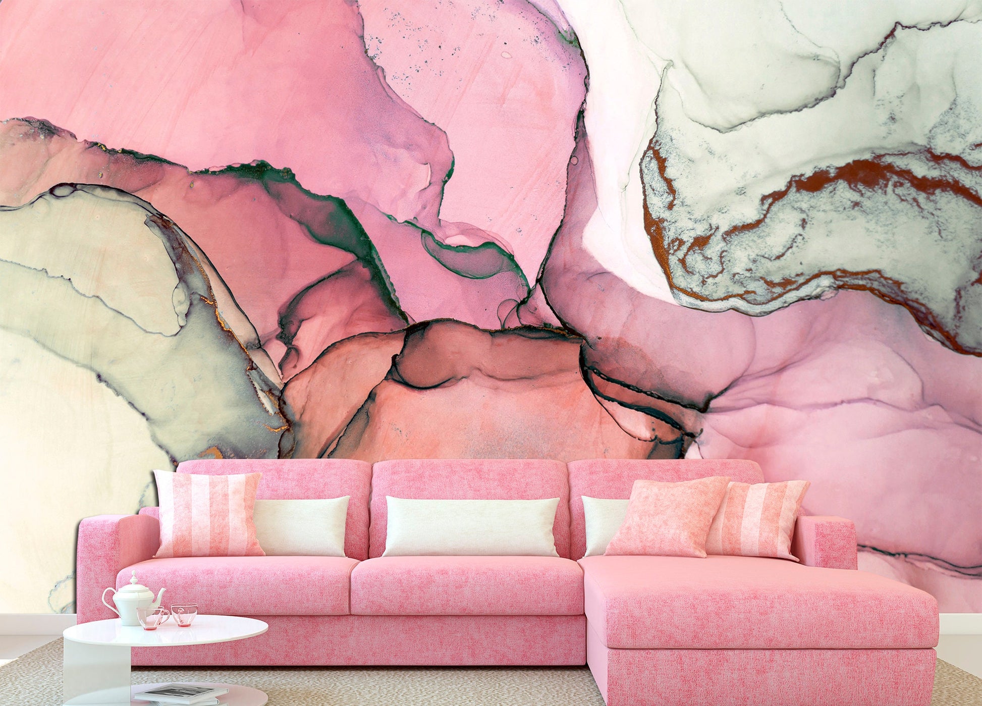 Pink wallpaper Marble wall art Peel stick wallpaper, Pink wall decor Removable wallpaper Pink wall art